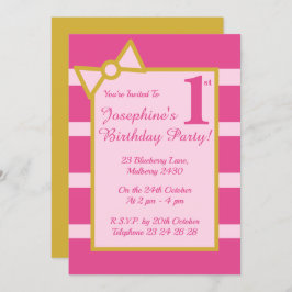 illusima Rosa Rand Girls Guld Födelsedagsfest Inbjudningar