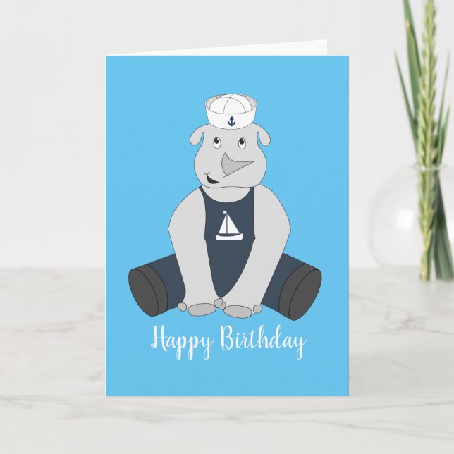 illusima Sailor Rhino Blue Birthday Card Kort (Framsida)