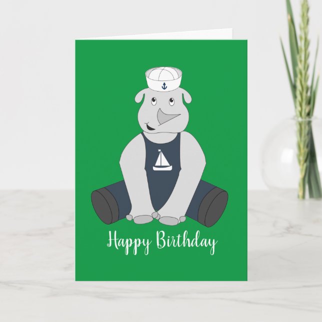 illusima Sailor Rhino Grönt Birthday Card Kort (Framsida)