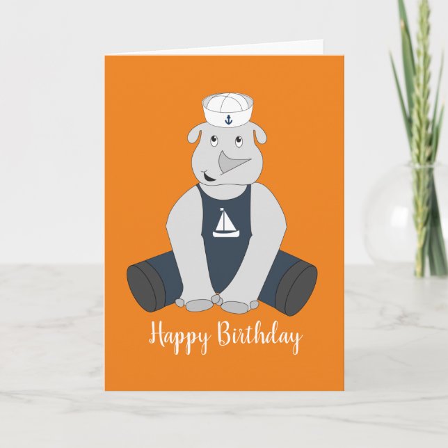 illusima Sailor Rhino Orange Birthday Card Kort (Framsida)