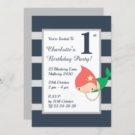 illusima Sjöjungfru Blue Stripy Flick kalas Inbjudningar