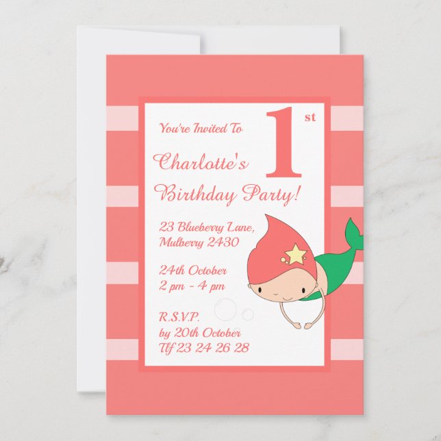 illusima Sjöjungfru Peach Flick kalas Inbjudningar (Framsida)