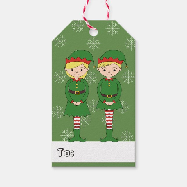 illusima Tjej och Pojk Alv Julsnöflingor Presentetikett (Framsidan)