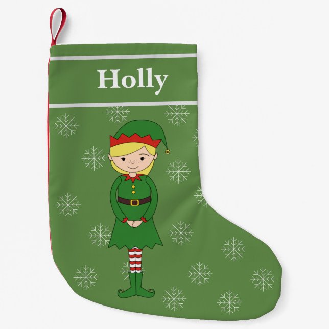 illusima Tjej Tomte Jul Hjälpare Snöflingor Smal Liten Julstrumpa (Framsidan)