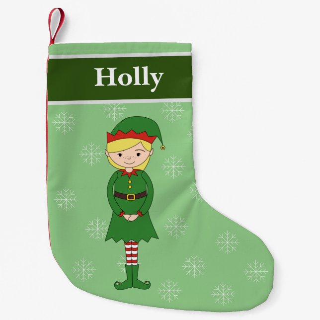 illusima Tjej Tomte Jul Snöflingor Grön Liten Julstrumpa (Framsidan)