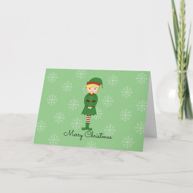 illusima Tomte Jul Snöflingor Ljusgrön Helgkort (Framsida)