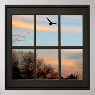 Illusion i flygande fågelfaux-fönster 24 x 24 svar poster