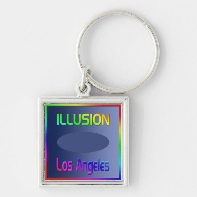 "ILLUSION Los Angeles" Nyckelkedja! Fyrkantig Silverfärgad Nyckelring (Framsidan)