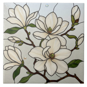 Illusion på vitt magnoliskt glasaktigt kakelplatta