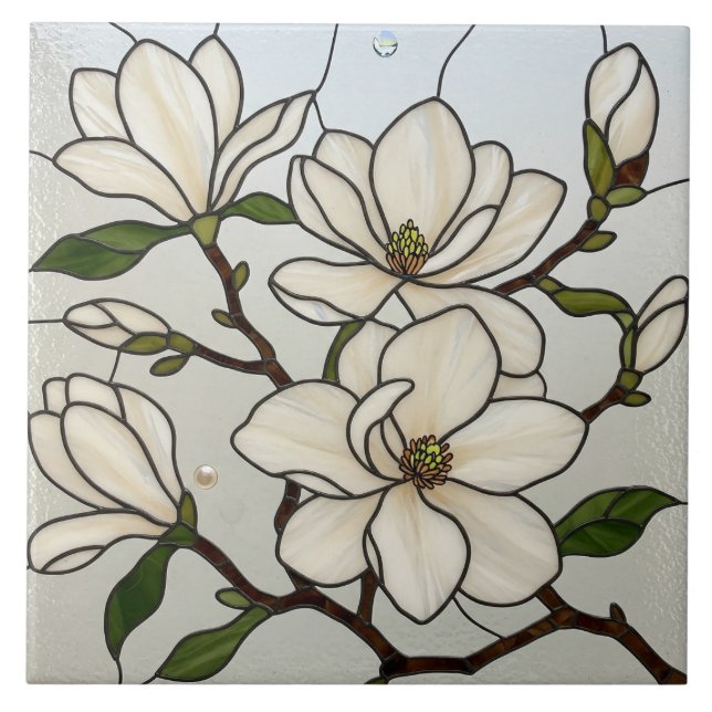 Illusion på vitt magnoliskt glasaktigt kakelplatta (Framsidan)