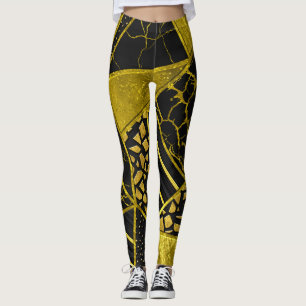Illusion Struktur i den svarta triangeln guld Leggings