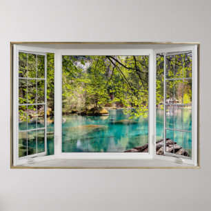 Illusionen Calming Sjö i Vita Bay-fönstret Poster