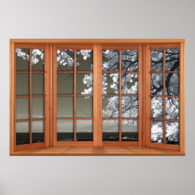 Illusionen i fiskepanelen - Ominösa vita Blommar Poster (Framsidan)