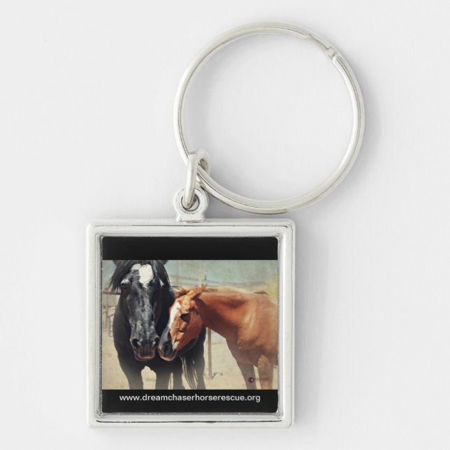 Illusionen & rusar fyrkantig silverfärgad nyckelring (Framsidan)