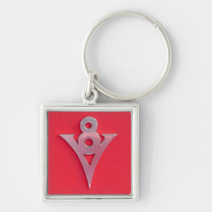 IllusionkromV8 Emblem på rött läder Fyrkantig Silverfärgad Nyckelring