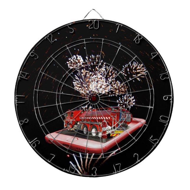 Illusionsbilder från brandmotor, darttavla (Framsidan)