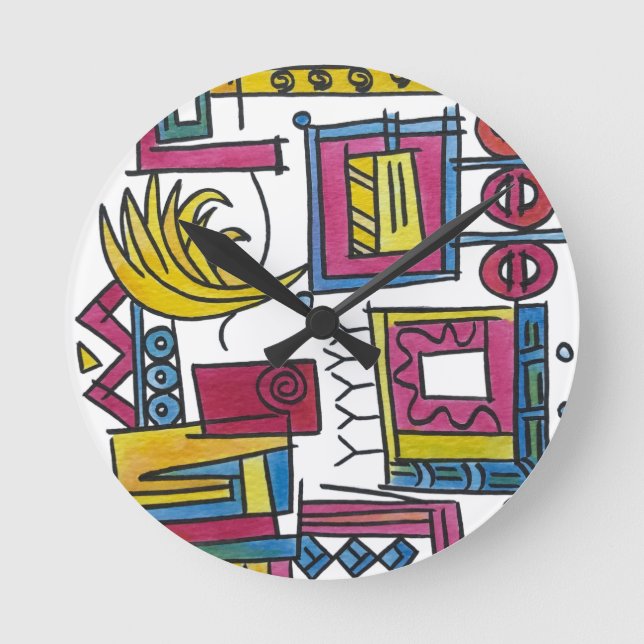 Illusorisk-Whimsical Modern Akvarellkonst Rund Klocka (Framsida)