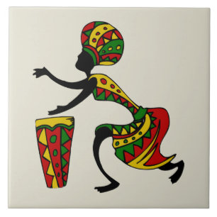 Illustrated African Drummer Kakelplatta