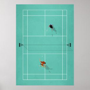 Illustrated Badminton Court ovanifrån Poster