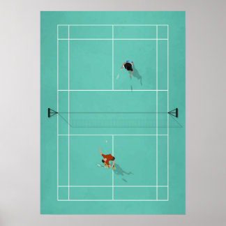 Illustrated Badminton Court ovanifrån Poster