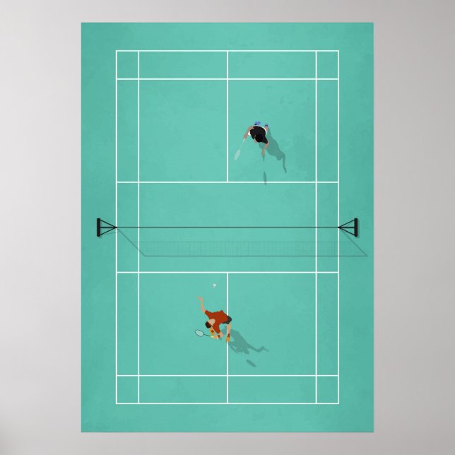 Illustrated Badminton Court ovanifrån Poster (Framsidan)