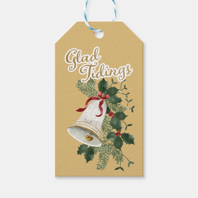 Illustrated Bell Glad Tidings Juletiketters Presentetikett (Framsidan)