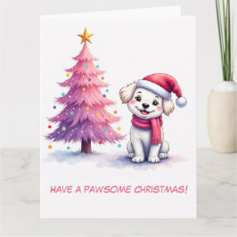 Illustrated Bichon Frisé i Rosa Santa Hat Kort