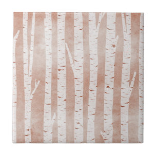 Illustrated Birch Träd Kakelplatta