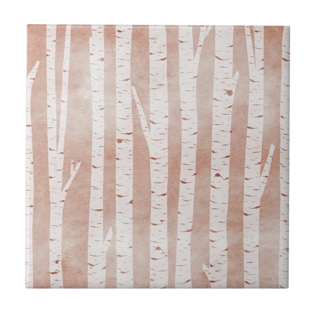 Illustrated Birch Träd Kakelplatta (Framsidan)