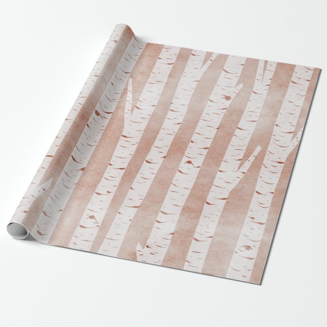 Illustrated Birch Träd Presentpapper (Utrullad)