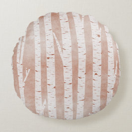 Illustrated Birch Träd Rund Kudde