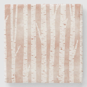 Illustrated Birch Träd Stenunderlägg