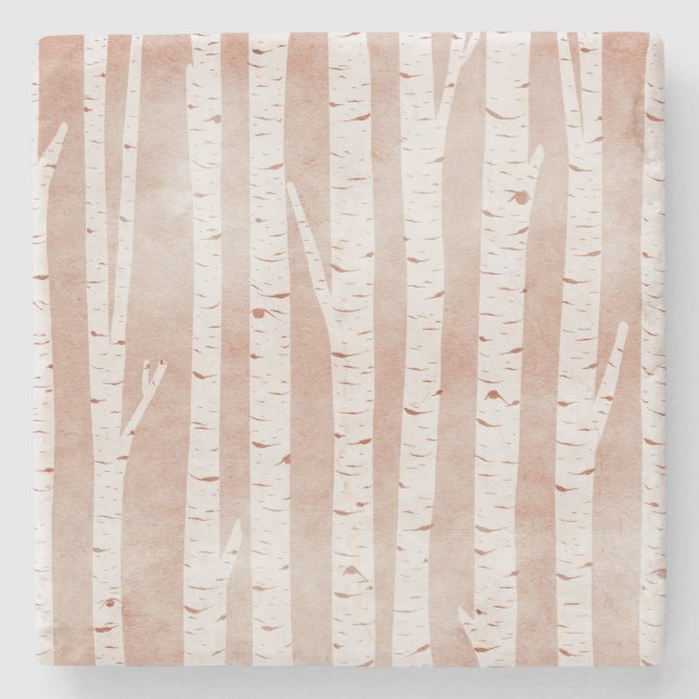 Illustrated Birch Träd Stenunderlägg (Framsidan)