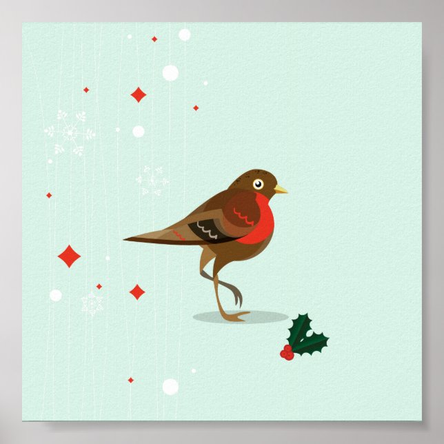 Illustrated Bird in Winter Poster (Framsidan)