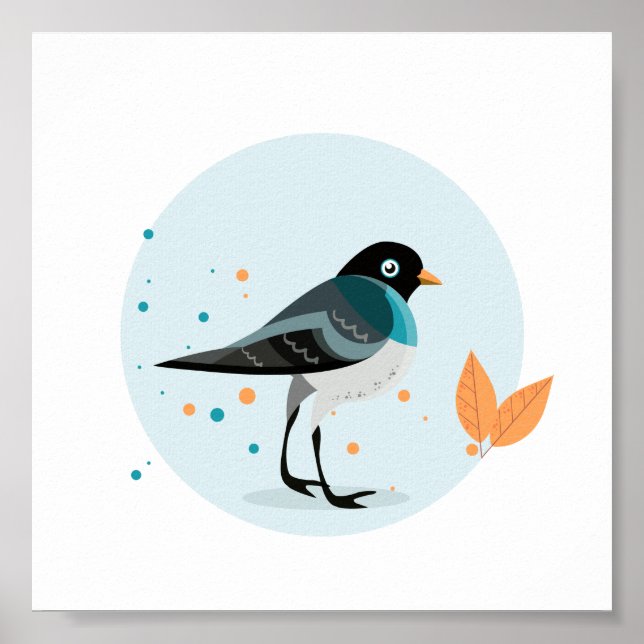 Illustrated Bird på hösten Poster (Framsidan)