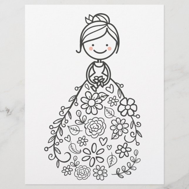 Illustrated Bröllop Bride Coloring Page (Framsida)