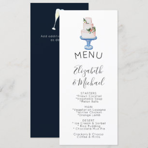 Illustrated Bröllop Cake MENU-Dubbla Side Inbjudningar