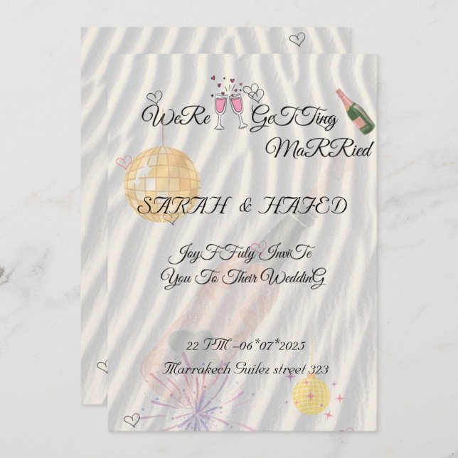 Illustrated Bröllop Suite Template Hand plockade S Inbjudningar (Fram/baksida)