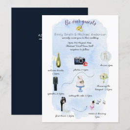 Illustrated Bröllop Timeline-inbjudningsprogram Inbjudningar