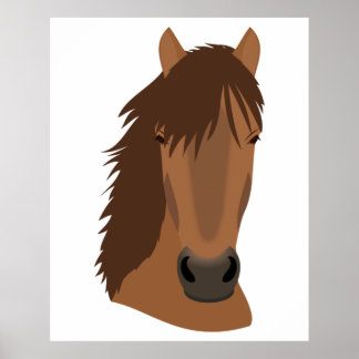 Illustrated Chestnut Horse Ansikte Poster