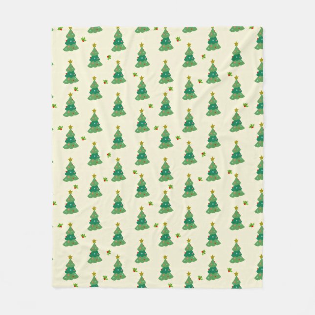 Illustrated Christmas Trees Fleece Blanket (Framsidan)
