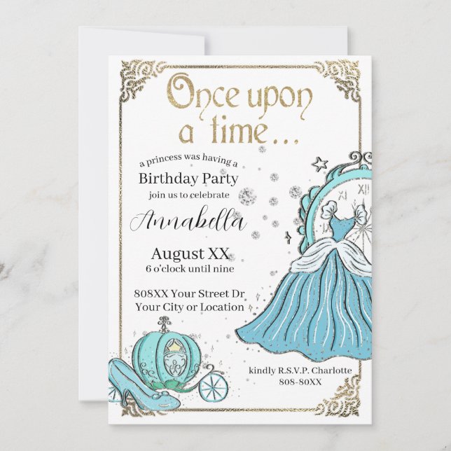 Illustrated Cinderella Fairy Tale Theme Inbjudningar (Framsida)