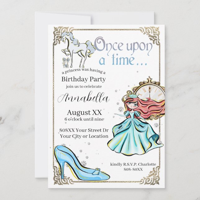 Illustrated Cinderella Fairy Tale Theme Inbjudningar (Framsida)