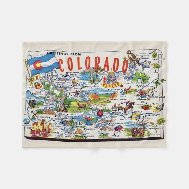 Illustrated Colorado Map Small  Fleecefilt (Framsidan (Horisontell))