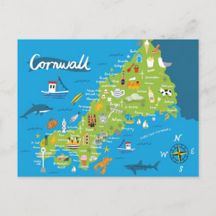 Illustrated Cornwall Karta Vykort