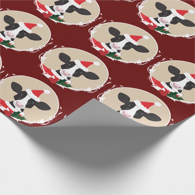 Illustrated Cow Santa Hat Novelty jul Presentpapper (Hörn)