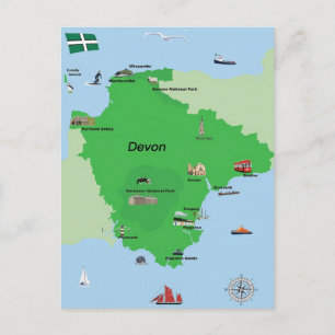 Illustrated Devon Karta Vykort