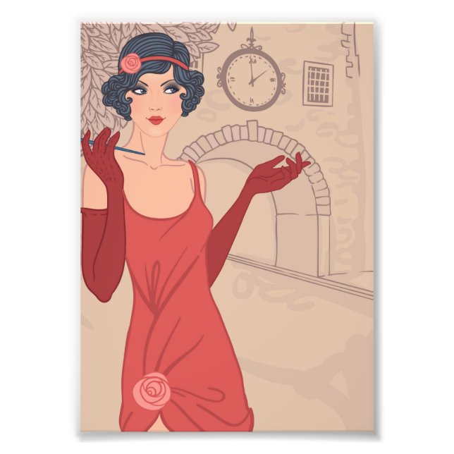 Illustrated Flapper Girl Fototryck (Framsidan)