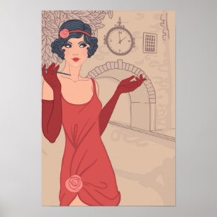 Illustrated Flapper Girl Poster