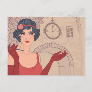 Illustrated Flapper Girl Vykort